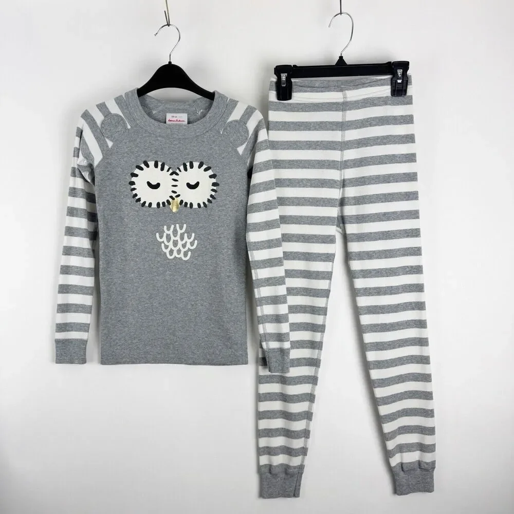 Hanna Andersson Size 130 US 8 Nigth Owl Striped 2 Pc Pants Long Sleeve PJ Set